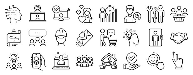 Set of People icons, such as Best manager, Foreman, Buyers icons. Meeting, Online access, Delivery app signs. Elevator, Business statistics, Love. Repairman, Journey path, Teamwork. Idea. Vector