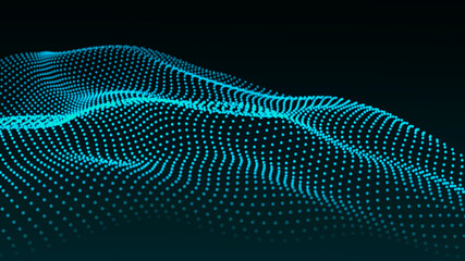 Abstract digital wave. Dynamic wave of glowing particles. Data technology background. 3d