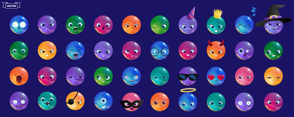 Big set of emoticons with different mood. Collection of cartoon emoji faces in different expressions.