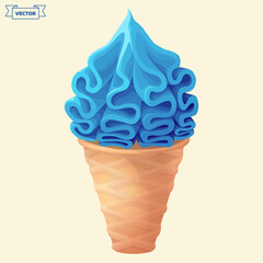 Blue soft ice cream cone. Vector illustration