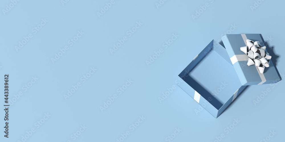 Aufkleber top view of gift box on blue background with copy space. 3d rendering.