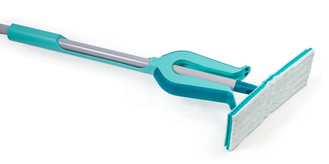 Working part and handle with clamp of flat wet mop