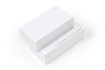 Two white rectangular cardboard packing boxes on a white background