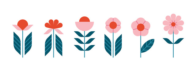 Set abstract flowers in scandinavian style element design