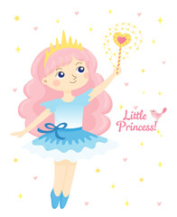 Cute little princess holding magic wand
