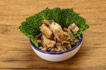 Baled lamb meat in the bowl