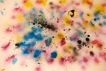 Background of abstract colored spots of ink splashes on a light background. There is no focus.