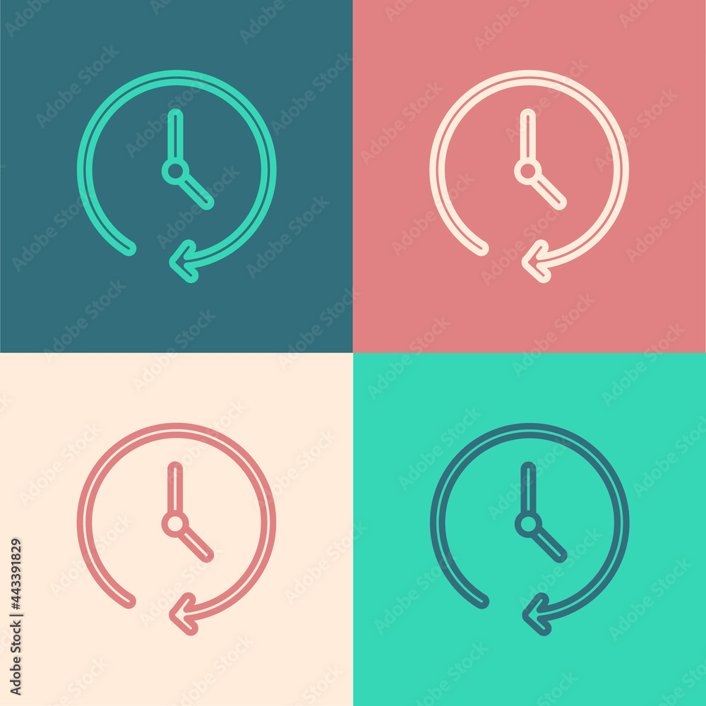 Poster pop art line clock icon isolated on color background. time symbol. vector