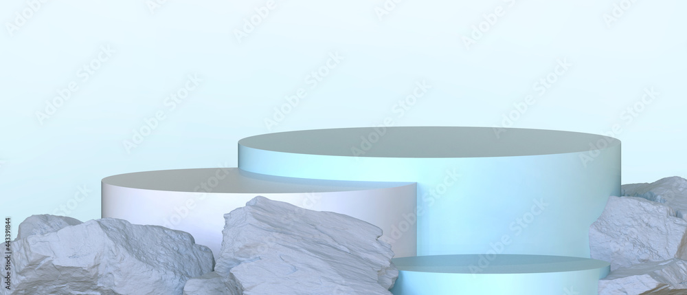 Poster cosmetic minimal scene. podium and background for product presentation with summer holidays concept 