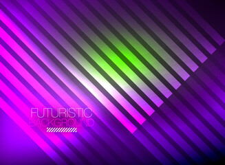 Bright neon color techno abstract background, shiny glowing neon lines in the dark background