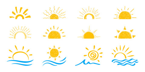 Flat sun icon. Sun pictogram. Trendy vector summer symbol for website design, web button, mobile app. vector doodle suns