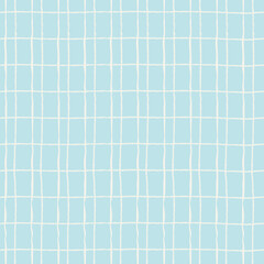 Seamless plaid repeating pattern with hand drawn grid. Blue background for wrapping paper, textile, surface design and other design projects