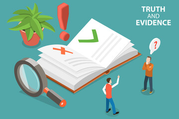 3D Isometric Flat Vector Conceptual Illustration of Truth and Evidence, Fake News Recognition