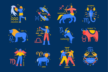 horoscope zodiac flat signs collection