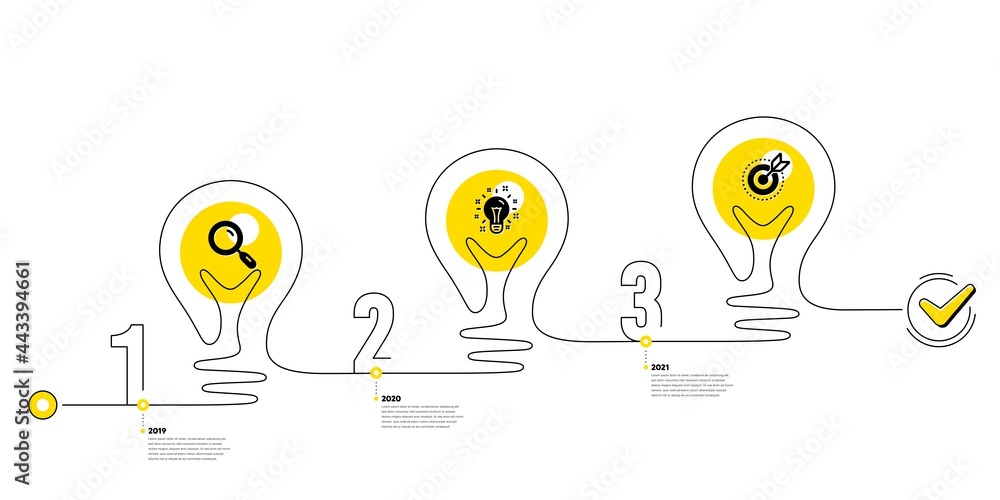 Poster lightbulb journey path infographics. business infographic template. timeline with 3 steps. workflow 