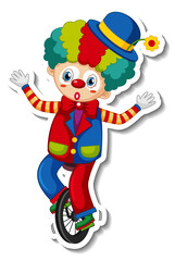 Sticker template with happy clown cartoon character