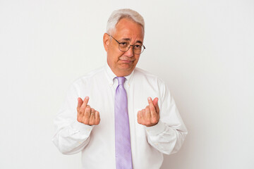 Senior american man isolated on white background showing that she has no money.