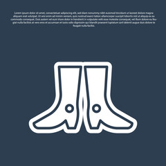 Blue line Ukrainian national footwear icon isolated on blue background. Traditional ethnic boots. Vector