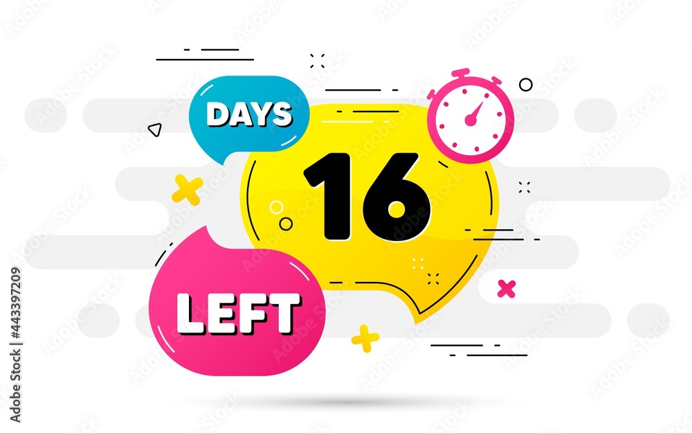 Poster sixteen days left icon. countdown number on abstract flow pattern. 16 days to go sign. count offer d