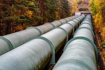Pipeline of a pumped storage power plant surrounded by trees

