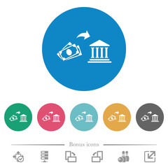 Cash deposit to bank flat round icons