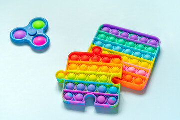 Simple Dimple and Pop it trendy push bubble toys. Silicone sensory anti stress fidget game. Calming tools