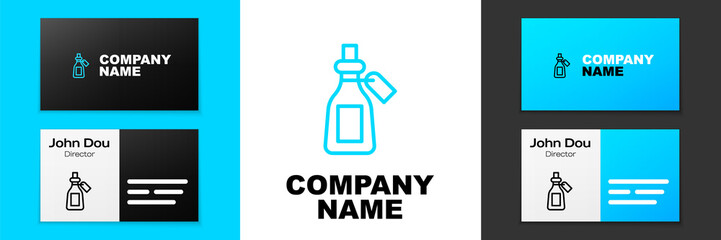 Blue line Essential oil bottle icon isolated on white background. Organic aromatherapy essence. Skin care serum glass drop package. Logo design template element. Vector