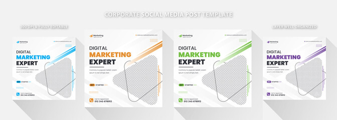 Corporate Business Promotion and Creative Marketing Agency Webinar Social Media Post Banner Template with Four Color Variations