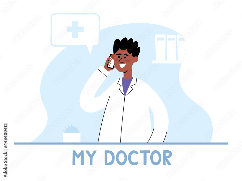 Wall mural vector illustration of family doctor talking on phone