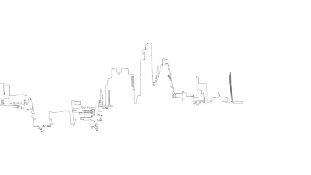 City of London outline drawing, 2021. Drawn outline then filled in with normal shot towers and landmark buildings in the Square Mile taken from Waterloo Bridge.