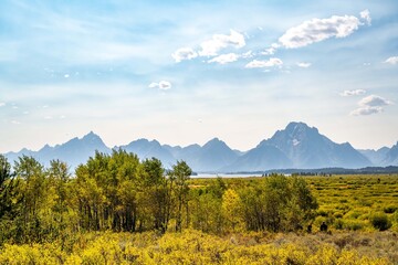 An overlooking landscape view of Grand Teton National Park, Wyoming