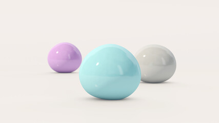 Three colorful soft balls. White background. Abstract illustration, 3d render.