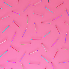 Bright colorful shapes rotating. Blue background. Abstract illustration, 3d render.