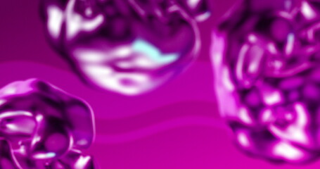 Molten metallic pink organic shapes emerging and moving on a pink wavy background