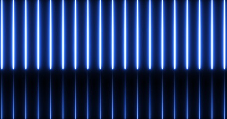 Image of glowing neon blue lines moving on seamless loop on black background