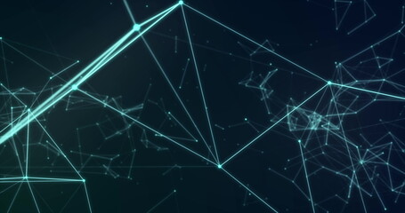 Glowing network of connections moving against black background