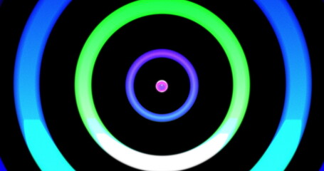 Multiple neon circles spinning and moving against changing background