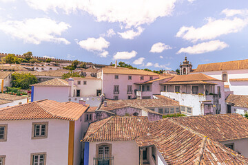 Óbidos - June 29, 2021: Panoramic view of the medieval town of Óbidos, Portugal