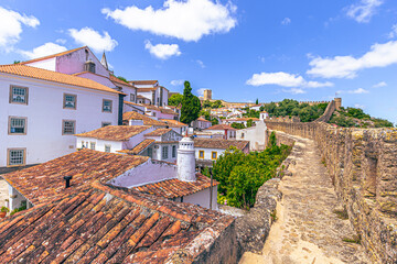 Óbidos - June 29, 2021: Panoramic view of the medieval town of Óbidos, Portugal