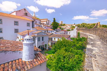 Óbidos - June 29, 2021: Panoramic view of the medieval town of Óbidos, Portugal