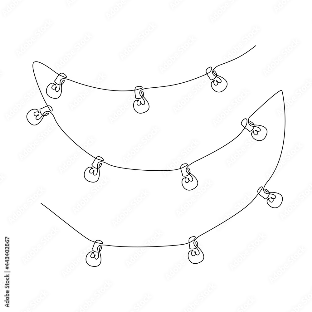Poster one continuous line drawing of wire with light bulbs. stylish scandinavian lights in simple linear s