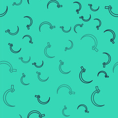 Black line Sickle icon isolated seamless pattern on green background. Reaping hook sign. Vector