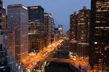 Fototapeta na wymiar Chicago downtown aerial view. Night shot, Chicago, illinois, USA