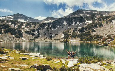 Friends travel in the mountains