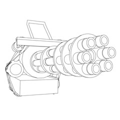 Detailed outline of machine gun isolated on white background. Vector illustration