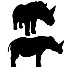Rhino silhouette isolated on white background. Side view. Vector illustration