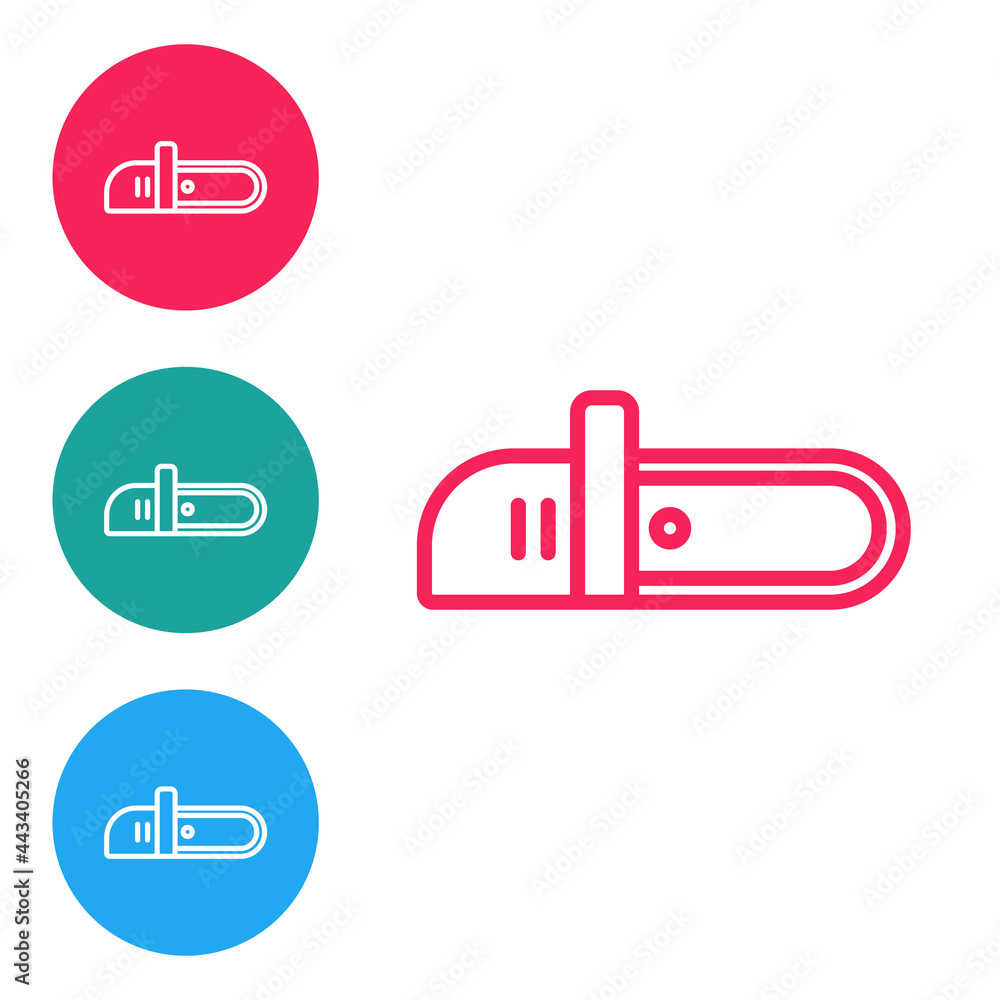 Aufkleber red line chainsaw icon isolated on white background. set icons in circle buttons. vector