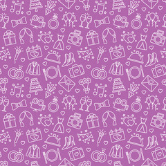 Seamless pattern with wedding icons. Wedding background, vector illustration