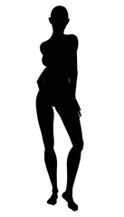Silhouette of a girl standing in a sexy pose isolated on a white background. Vector illustration