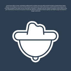 Obraz premium Blue line Western cowboy hat icon isolated on blue background. Vector